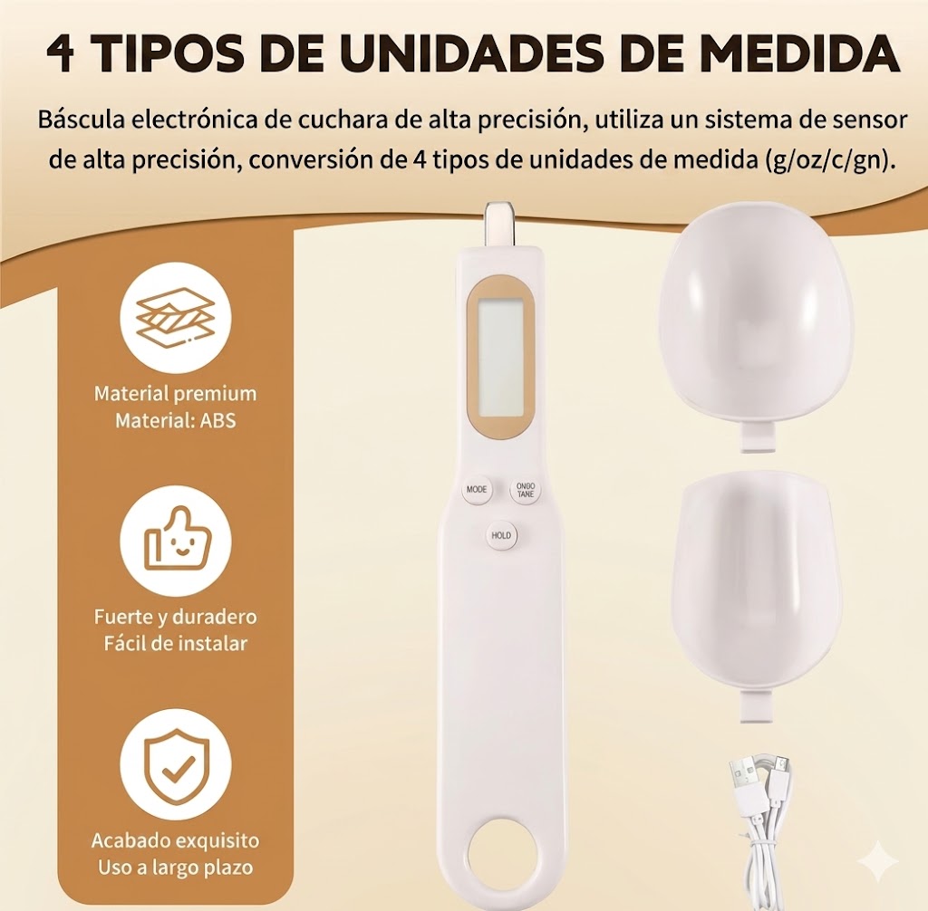 🥄 Báscula Cuchara Digital de Alta Precisión (con cuchara recambio y carga USB)